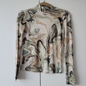 Mango Green Swirl Pattern Long Sleeve Top